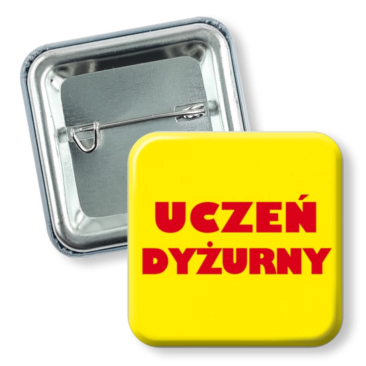 przypinka kwadratUczeń dyżurny żółte tło