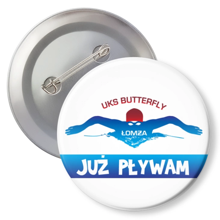 przypinka z agrafką Już pływam UKS Butterfly