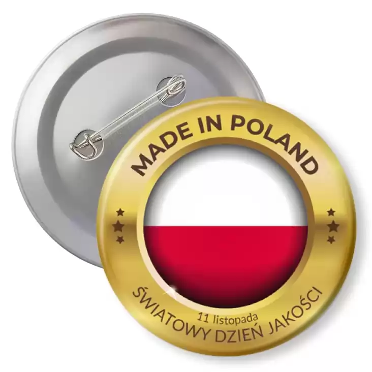 przypinka z agrafką Made in Poland Światowy Dzień Jakości