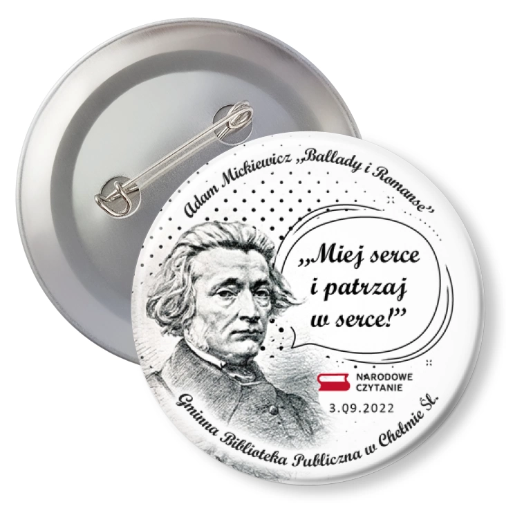przypinka agrafka Narodowe Czytanie Biblioteka w Chełmie Śląskim