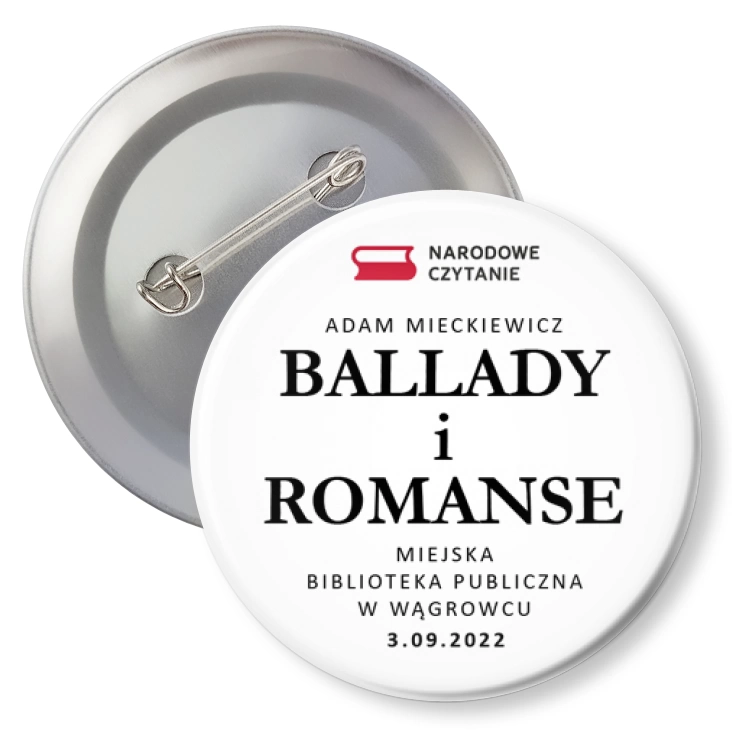 przypinka agrafka Narodowe Czytanie Biblioteka w Wągrowcu