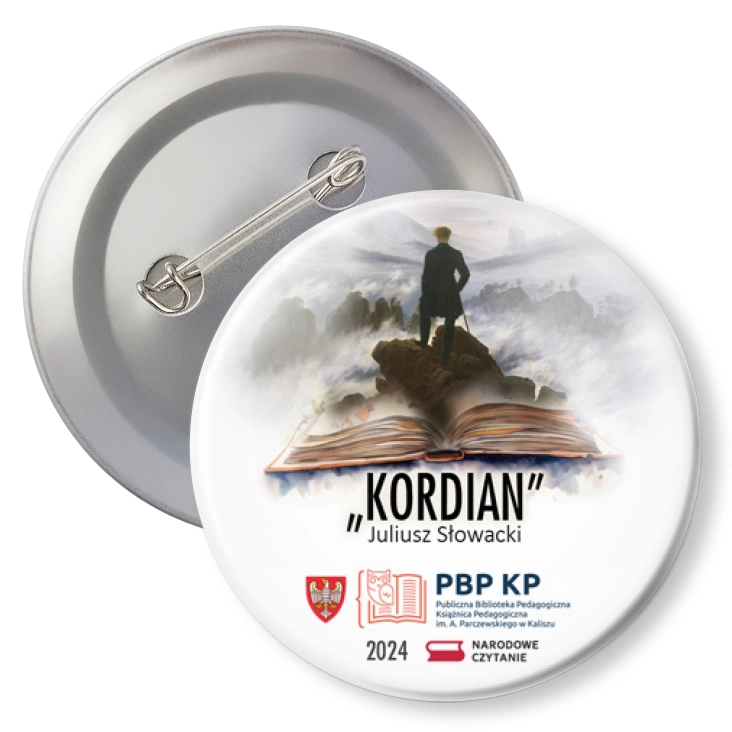 przypinka z agrafką Narodowe Czytanie Kordian PBP KP Kalisz