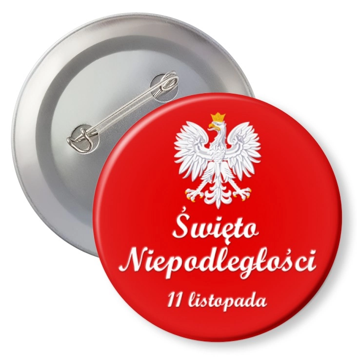 przypinka z agrafką Narodowe Święto Niepodległości na czerwonym tle