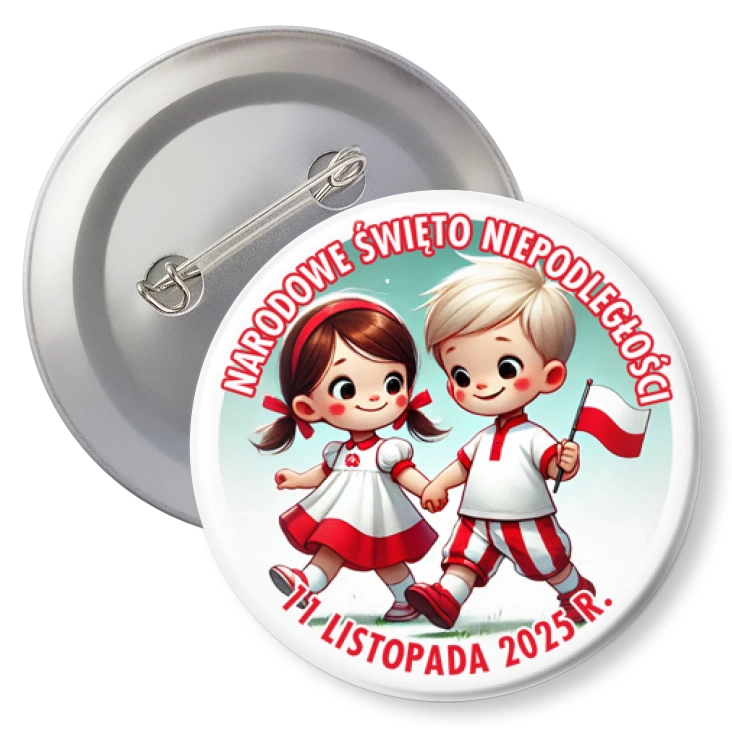 przypinka z agrafką Narodowe Święto Niepodległości dziewczynka i chłopiec
