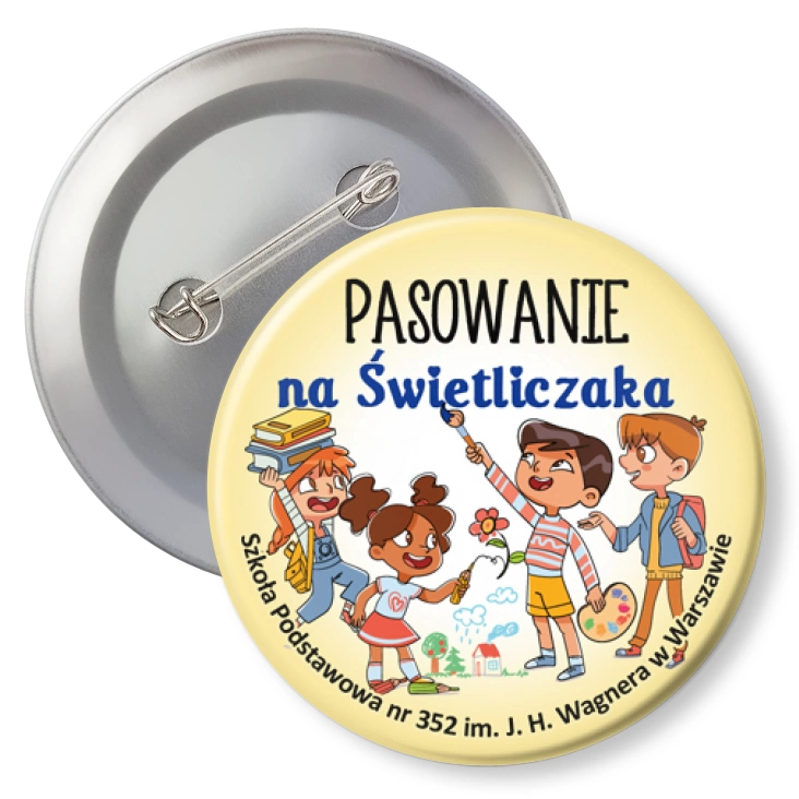 przypinka z agrafką Pasowanie na Świetliczaka SP 352 w Warszawie