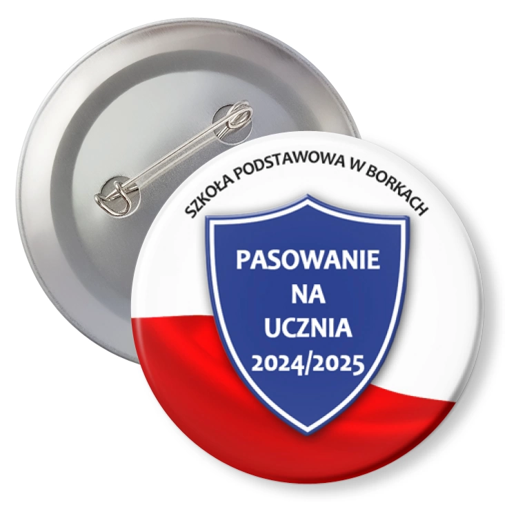 przypinka z agrafką Pasowanie Szkoła Podstawowa w Borkach