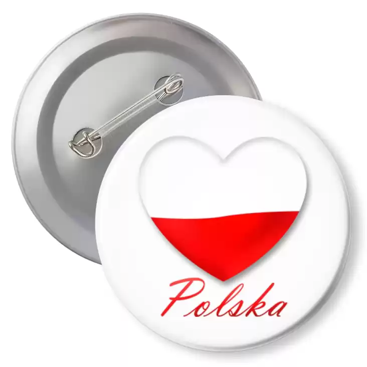 przypinka z agrafką Polska biało-czerwone serce