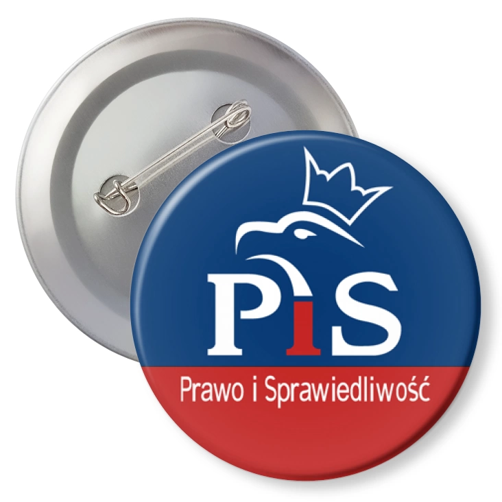 przypinka z agrafką Prawo i Sprawiedliwość PiS logo w inwersji