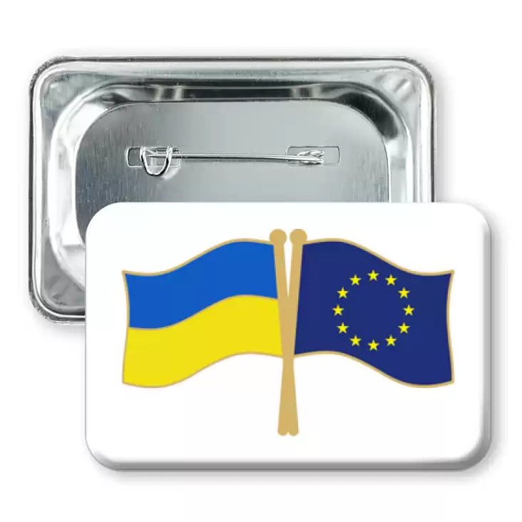 przypinka prostokąt Flagi Ukrainy i Unii Europejskiej