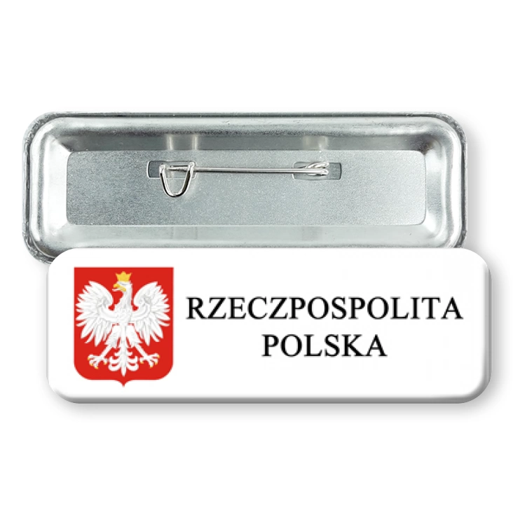przypinka prostokątRzeczpospolita Polska z godłem