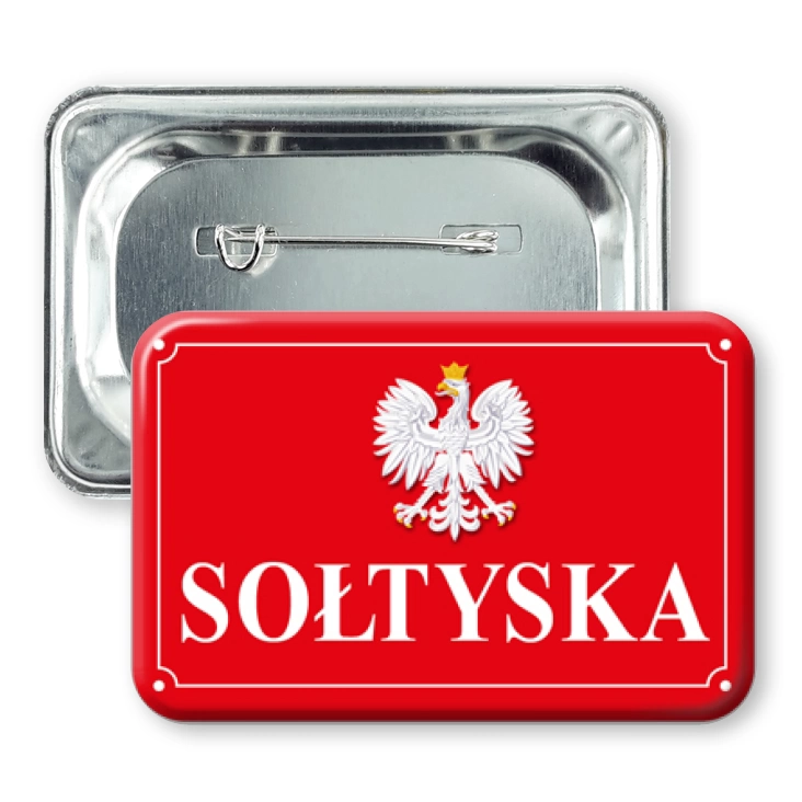 przypinka prostokątSołtyska na czerwonym tle