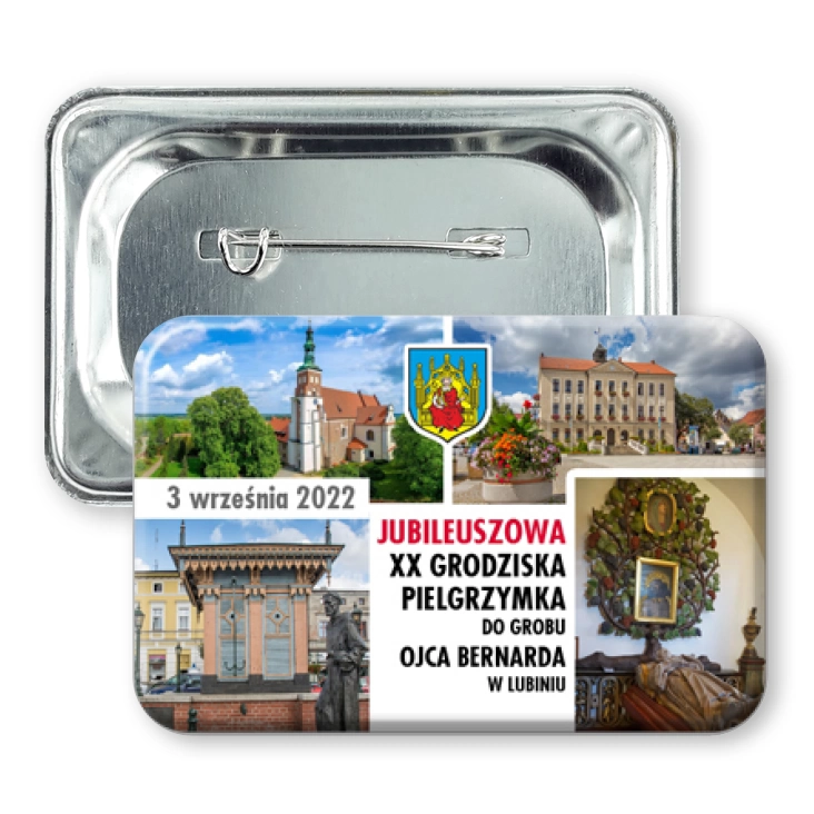 przypinka prostokąt agrafka XX Pielgrzymka do Grobu Ojca Bernarda 2022