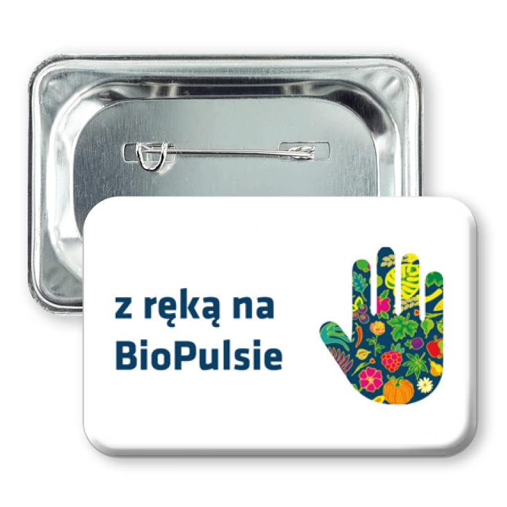 przypinka prostokąt Z ręką na BioPulsie