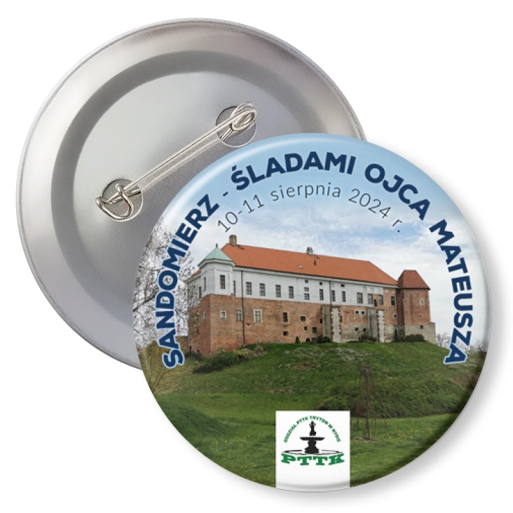 przypinka z agrafką Rajd Sandomierz - śladami ojca Mateusza