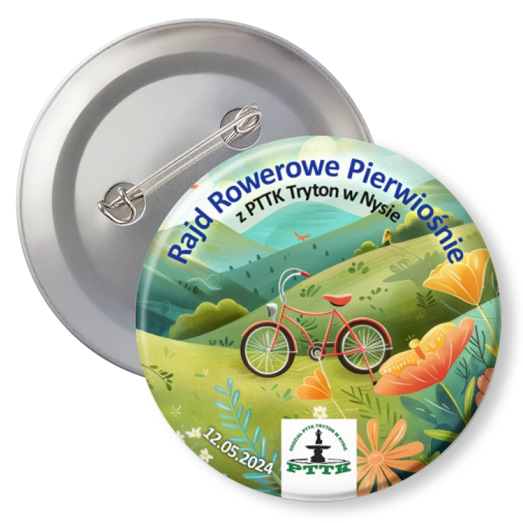 przypinka agrafka Rowerowe Pierwiośnie – Rozpoczęcie Sezonu Rowerowego 2024