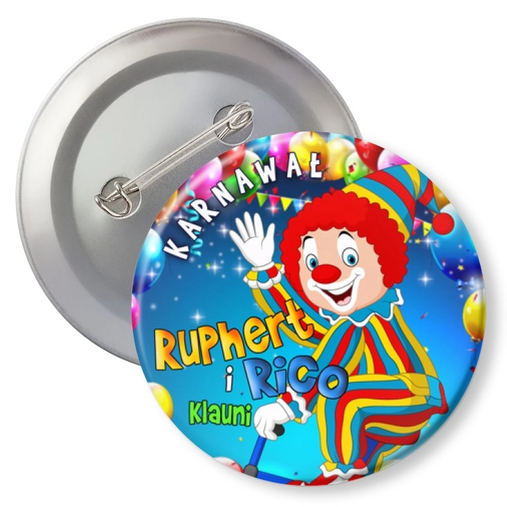 przypinka agrafka Ruphert i Rico Klauni Klaun na rowerze