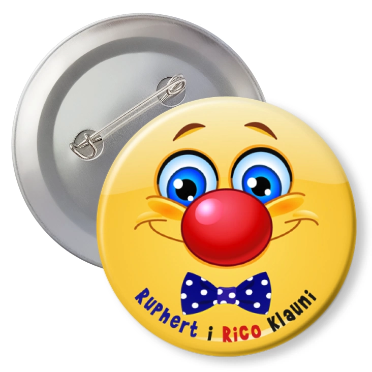 przypinka z agrafką Ruphert i Rico Klauni z dużym nosem