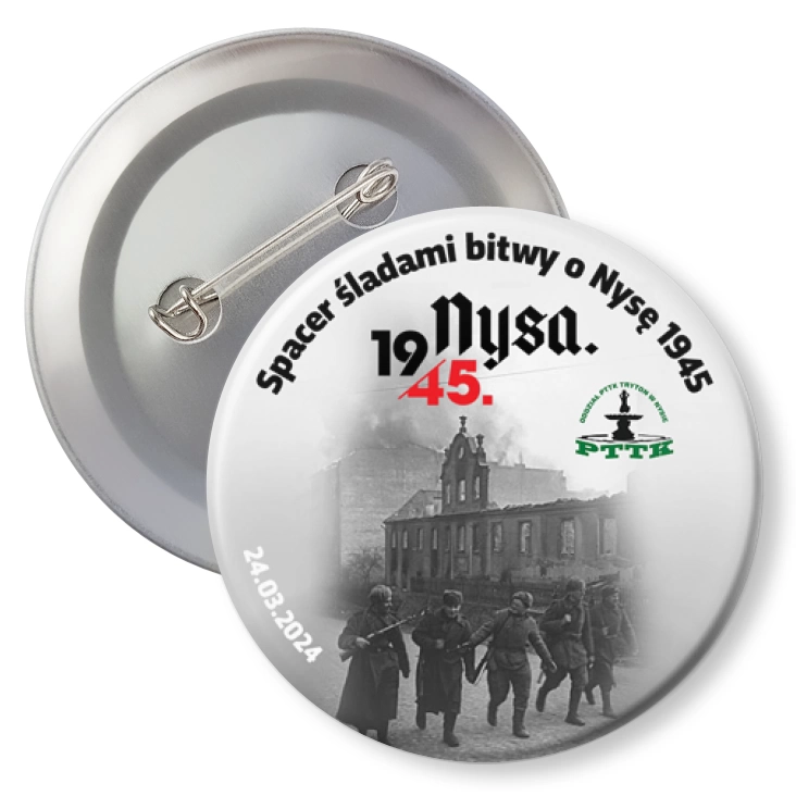 przypinka agrafka Spacer śladami bitwy o Nysę 1945