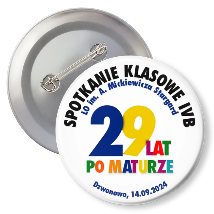 przypinka z agrafką Spotkanie klasowe IVB LO Stargard