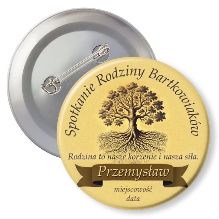 przypinka z agrafką Spotkanie rodziny z imieniem i dębem