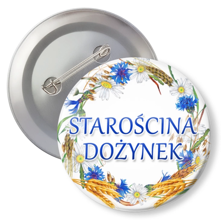 przypinka agrafka Starościna dożynek wieniec z chabrami