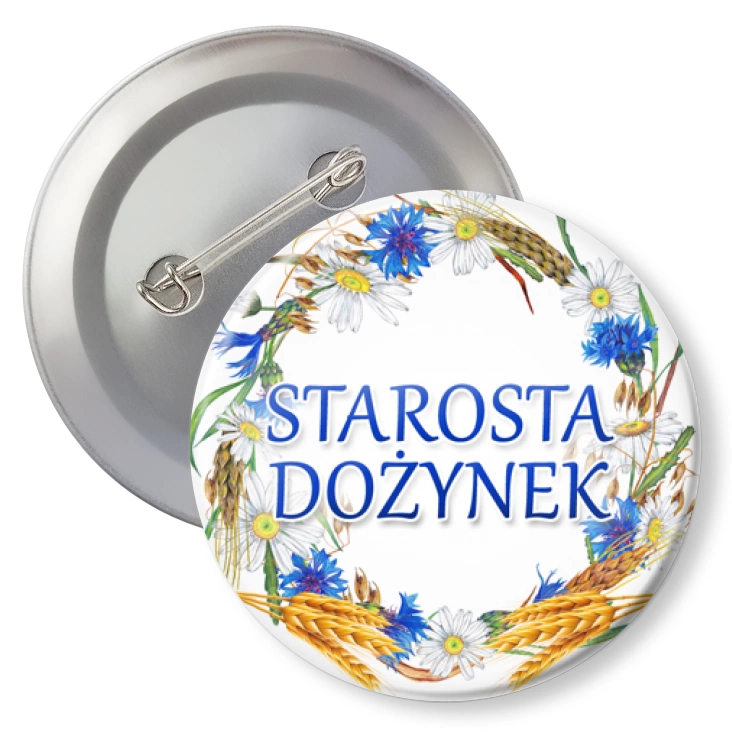 przypinka z agrafką Starosta dożynek wieniec z chabrami