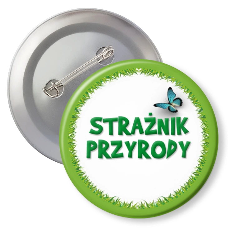 przypinka z agrafką Strażnik Przyrody trawa z motylem