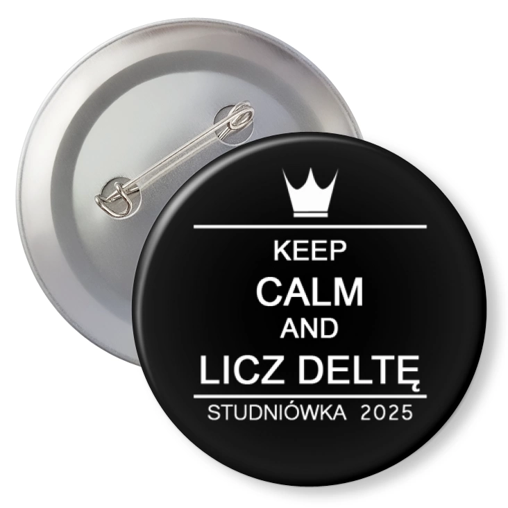 przypinka z agrafką Studniówka czarna keep calm and licz delte