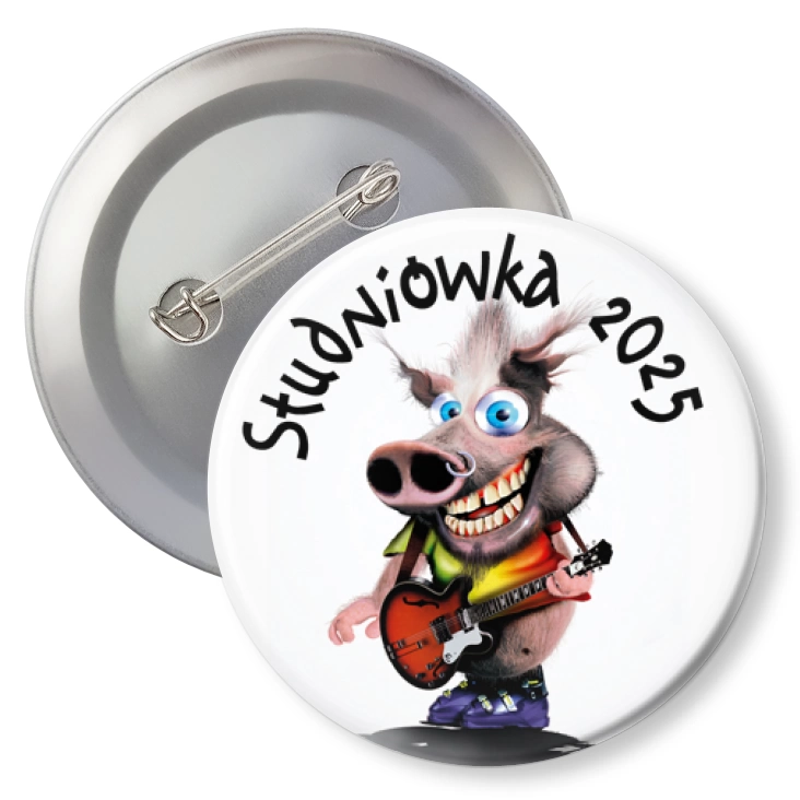 przypinka z agrafką Studniówka ze świnką gitarzystą punk