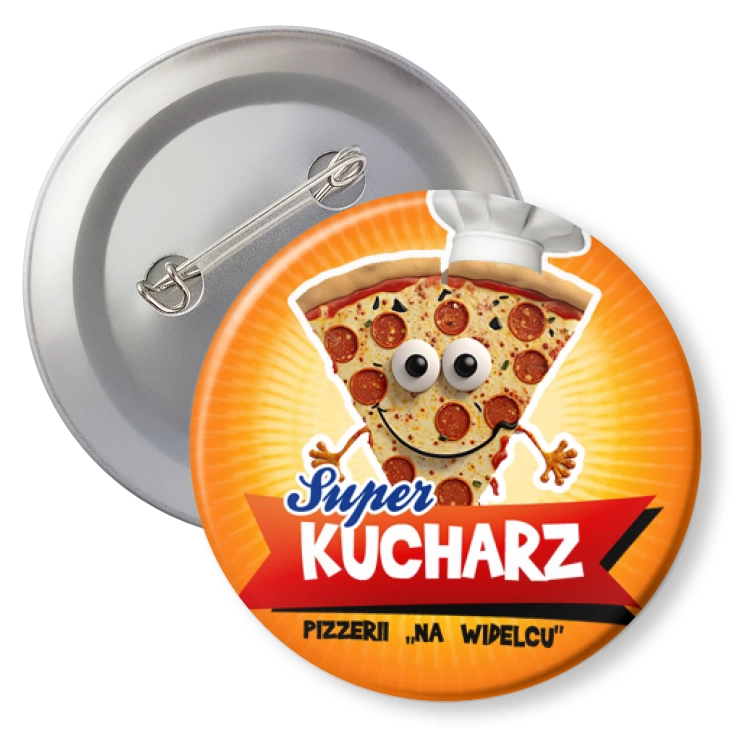 przypinka z agrafką Super Kucharz Pizzerii na Widelcu