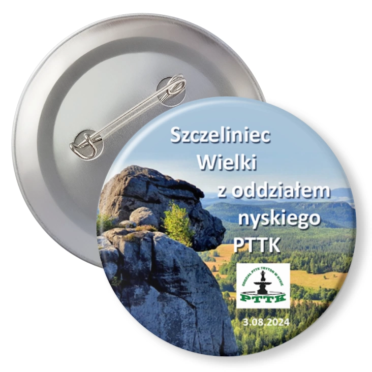 przypinka z agrafką Szczeliniec Wielki z oddziałem nyskiego PTTK
