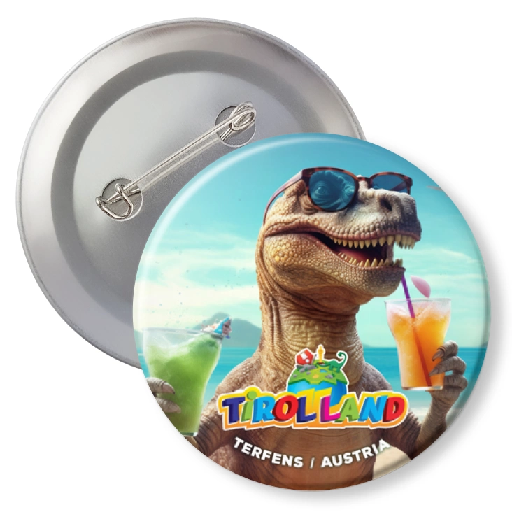 przypinka agrafka Tyranozaur na wakacjach w Tirolland
