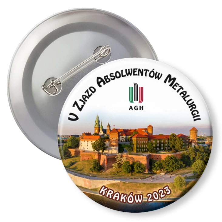 przypinka z agrafką V Zjazd Absolwentów Metalurgii Kraków 2023