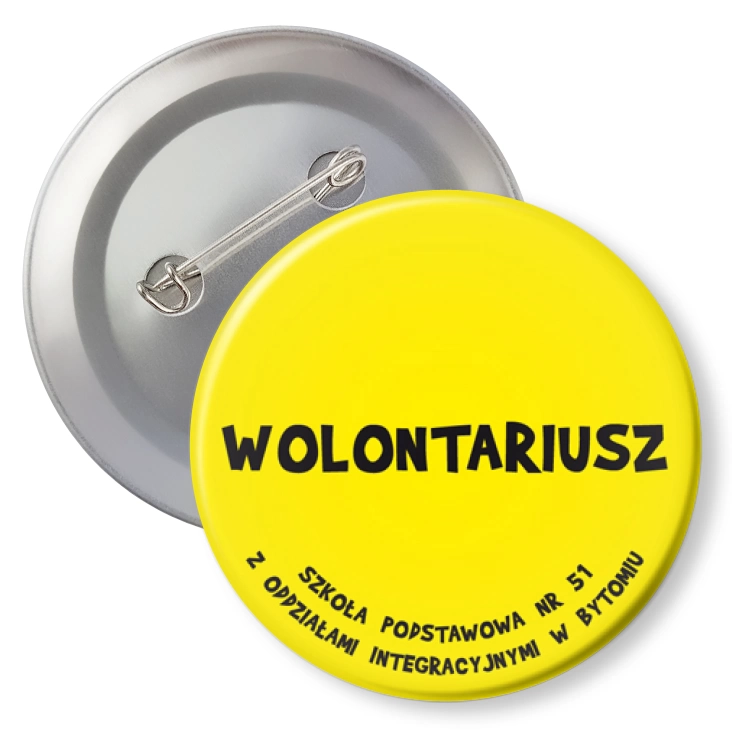 przypinka z agrafką Wolontariusz SP nr 51 w Bytomiu