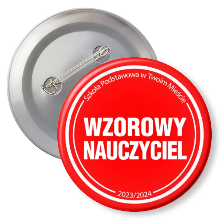 przypinkaWzorowy nauczyciel czerwone tło