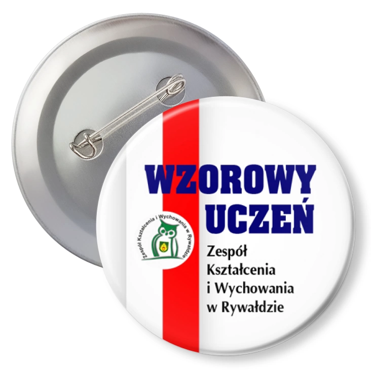 przypinka z agrafką Wzorowy Uczeń Zespół Szkół Kształcenia w Rywałdzie