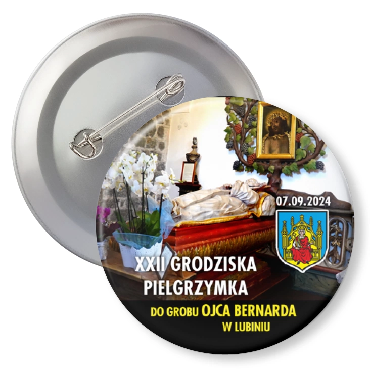 przypinka z agrafką XXII Grodziska Pielgrzymka do grobu ojca Bernarda w Lubiniu