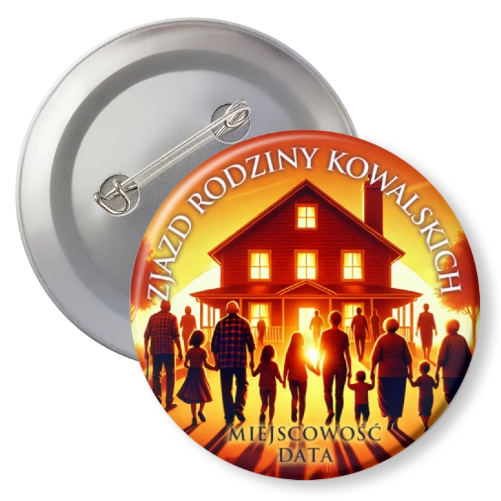 przypinka z agrafką Zjazd rodziny dom w zachodzącym słońcu