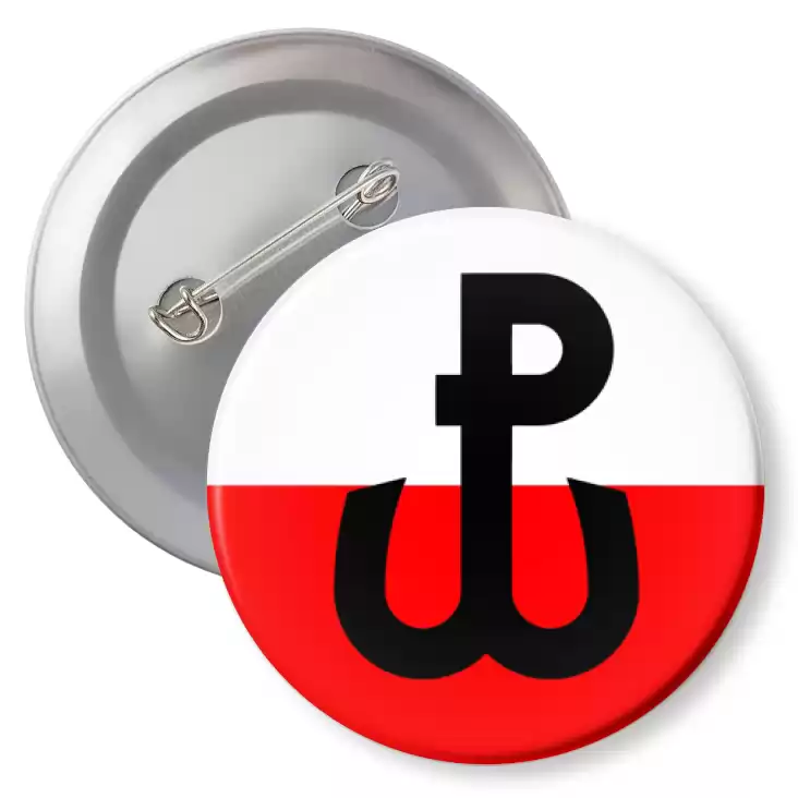 przypinka z agrafką Znak Polska Walcząca na biało-czerwonym tle