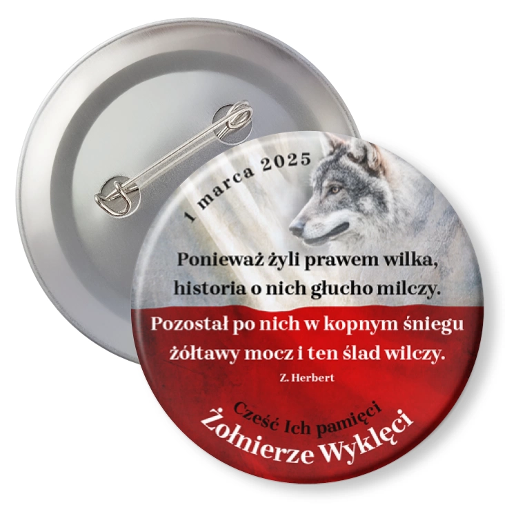 przypinka z agrafką Żołnierze Wyklęci Wiersz Zbigniewa Herberta