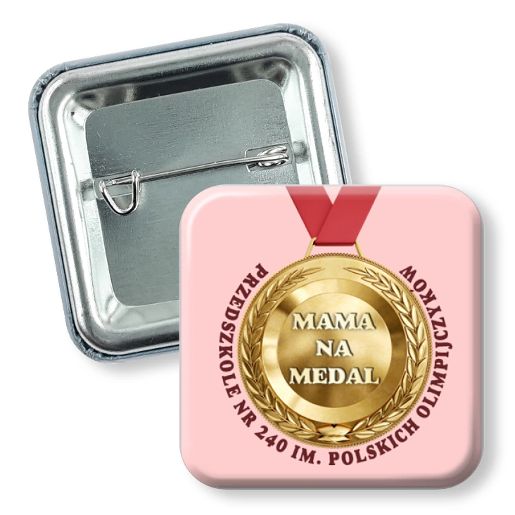 przypinka kwadrat agrafka Mama na medal