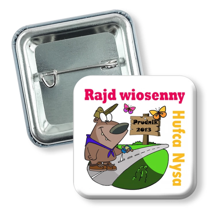 przypinka kwadrat agrafka Rajd wiosenny Hufca Nysa