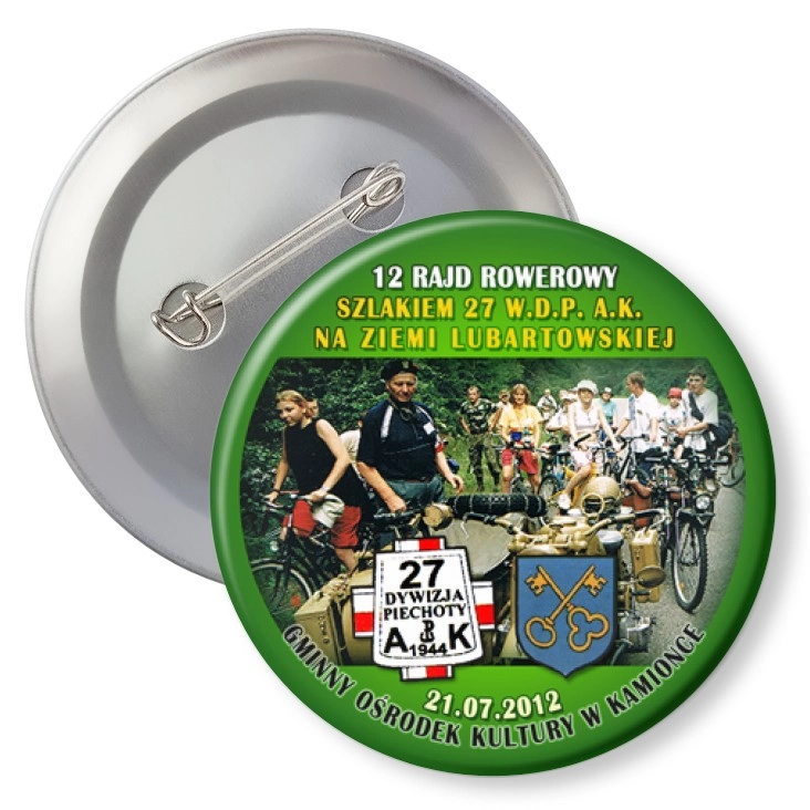 przypinka z agrafką 12 rajd rowerowy - Kamionka 2012