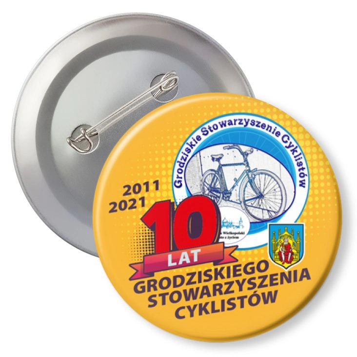 przypinka z agrafką 10 lat Grodziskiego Stowarzyszenia Cyklistów