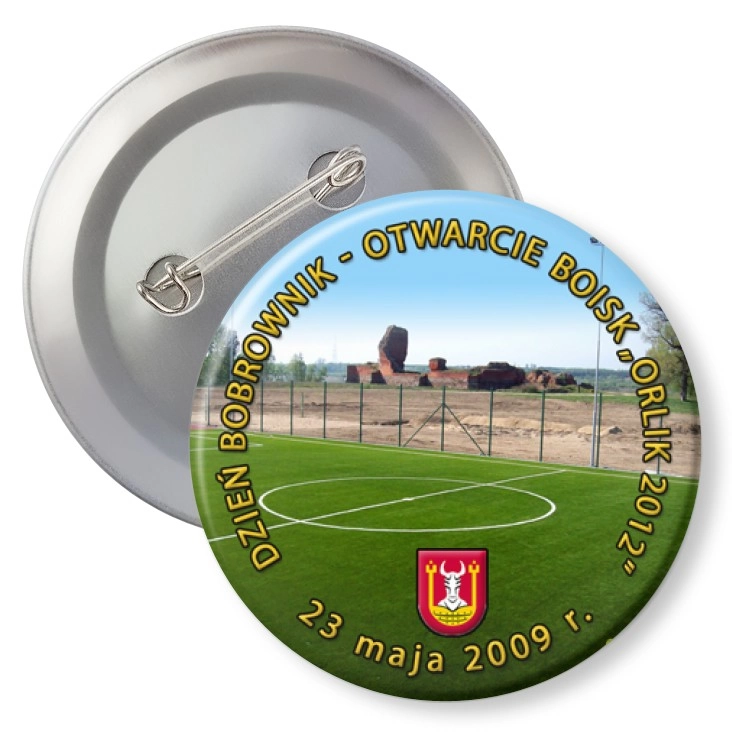 przypinka z agrafką Dzień Bobrownik - Otwarcie Boisk Orlik 2012