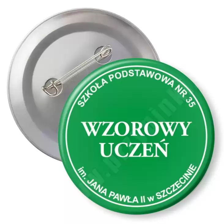 przypinka z agrafką Wzorowy Uczeń SP35 Szczecin - zielony