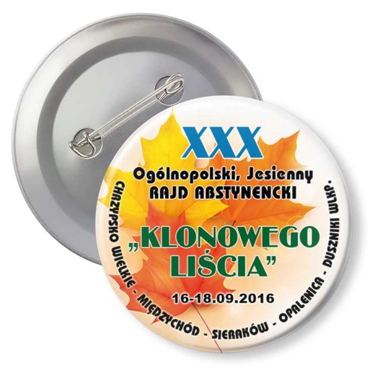 przypinka z agrafką XXX Ogólnopolski Rajd Abstynencki Klonowego Liścia