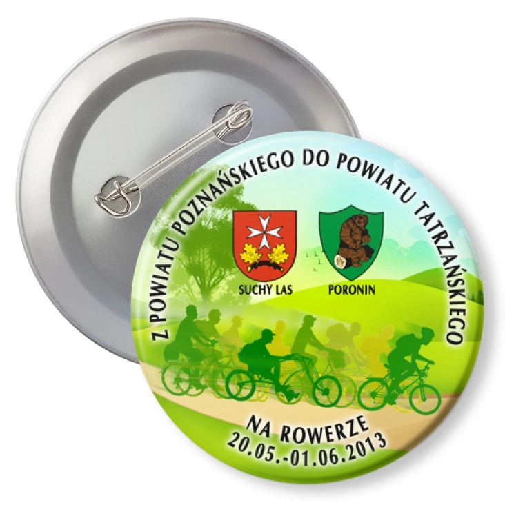 przypinka z agrafką Z powiatu poznańskiego do powiatu tatrzańskiego na rowerze