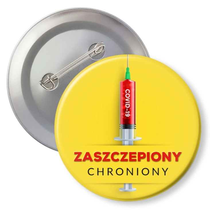 przypinka z agrafką Zaszczepiony chroniony