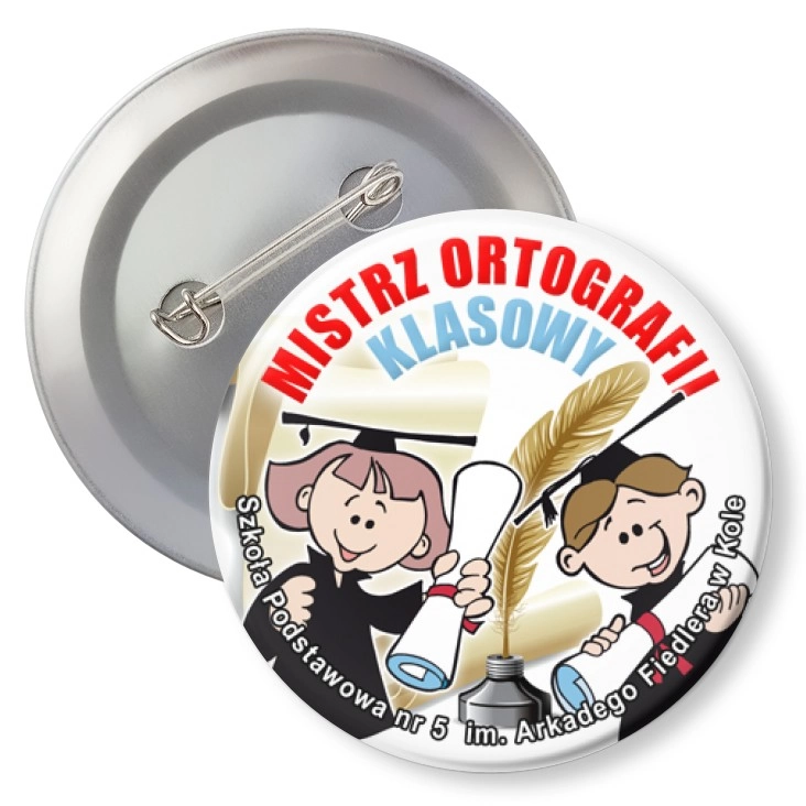 przypinka z agrafką Klasowy Mistrz Ortografii